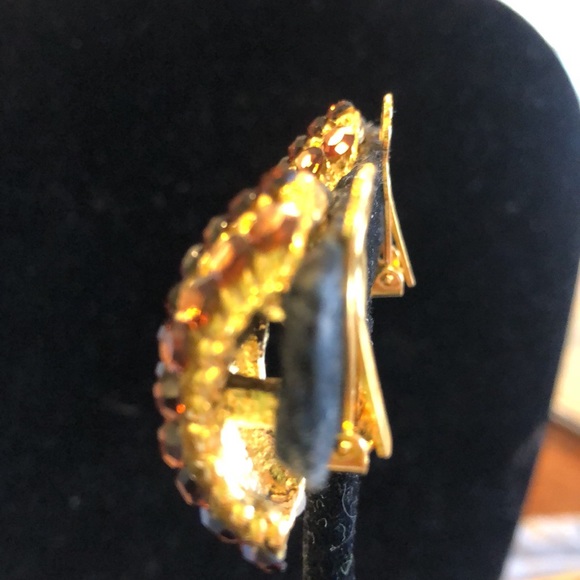 Smoky Topaz Austrian Crystal 1/2 Hoop Style Vintage Earrings-Boutique - Picture 6 of 9